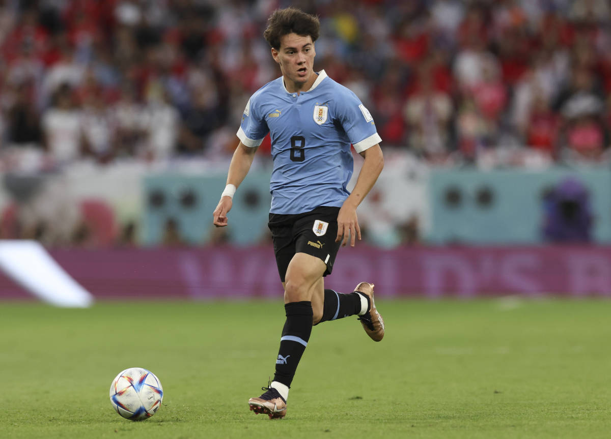 Facundo Pellistri pictured playing for Uruguay at the 2022 FIFA World Cup in Qatar