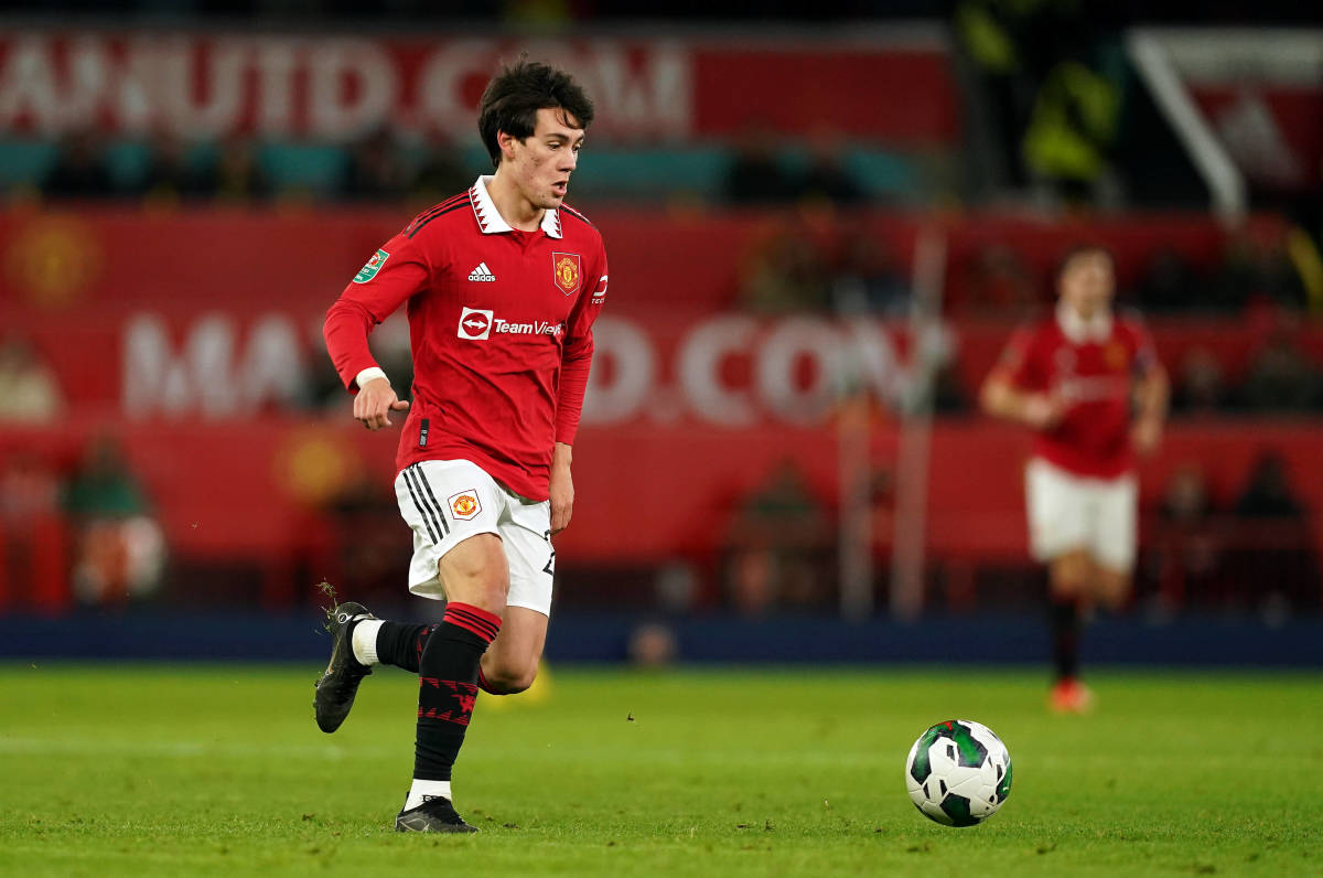 Facundo Pellistri pictured during his Manchester United debut in January 2023 in an EFL Cup game against Charlton