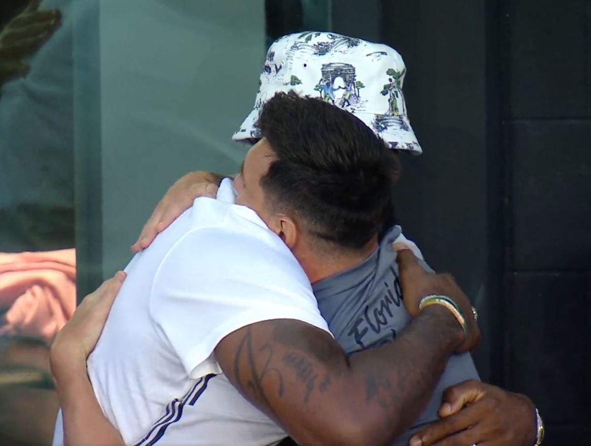 LeBron James pictured (left) hugging Lionel Messi ahead of the soccer star's debut for Inter Miami in July 2023