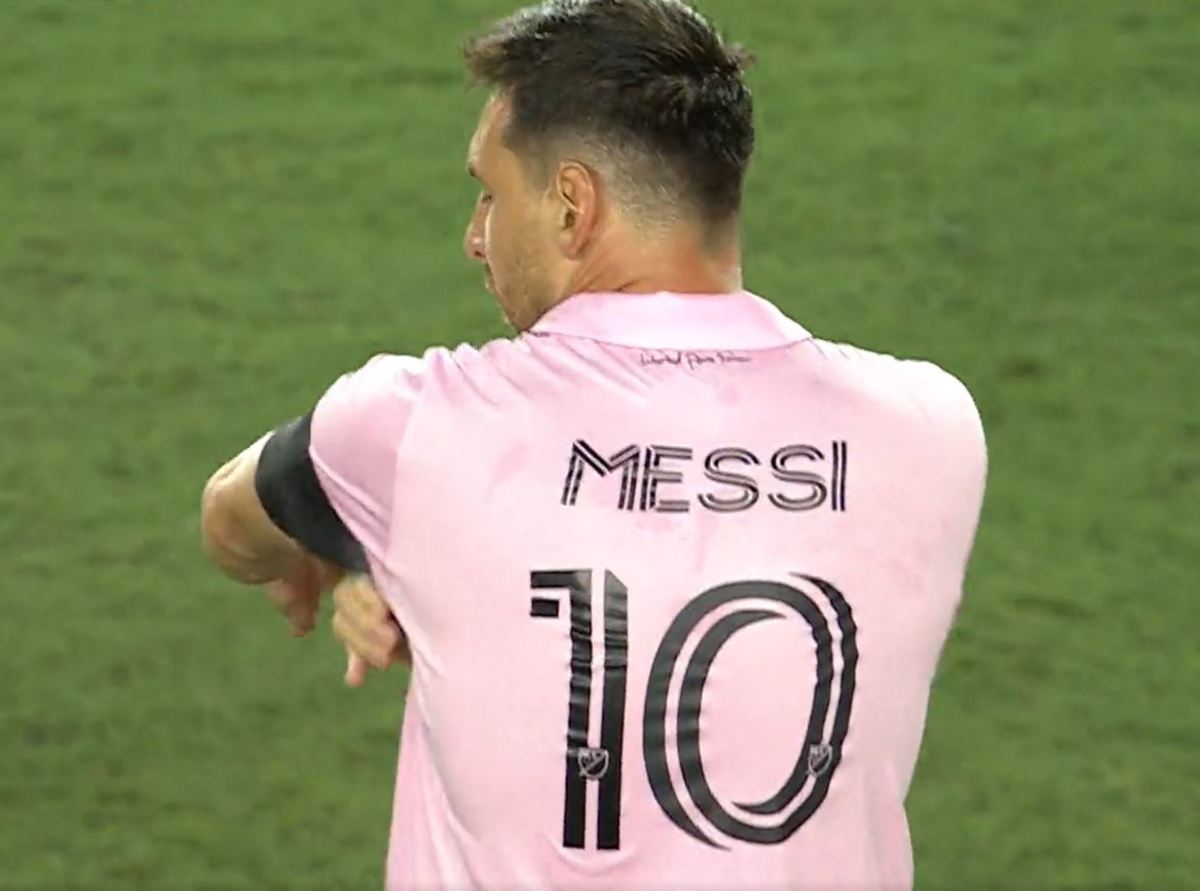 Lionel Messi pictured wearing the captain's armband on his Inter Miami debut against Cruz Azul in July 2023