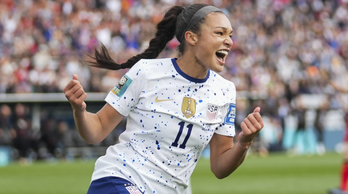 USWNT forward Sophia Smith celebrates her goal against Vietnam at the Women's World Cup.
