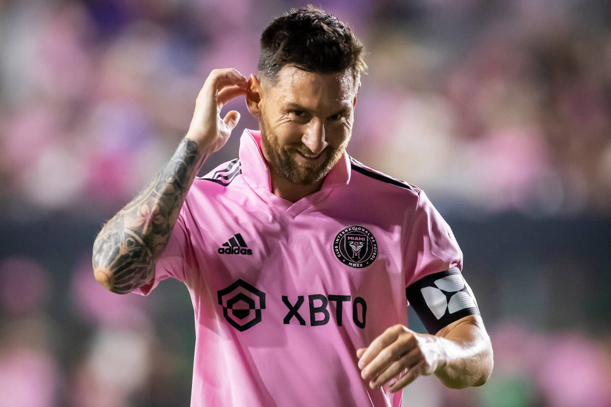 Lionel Messi pictured smiling while playing for Inter Miami in July 2023