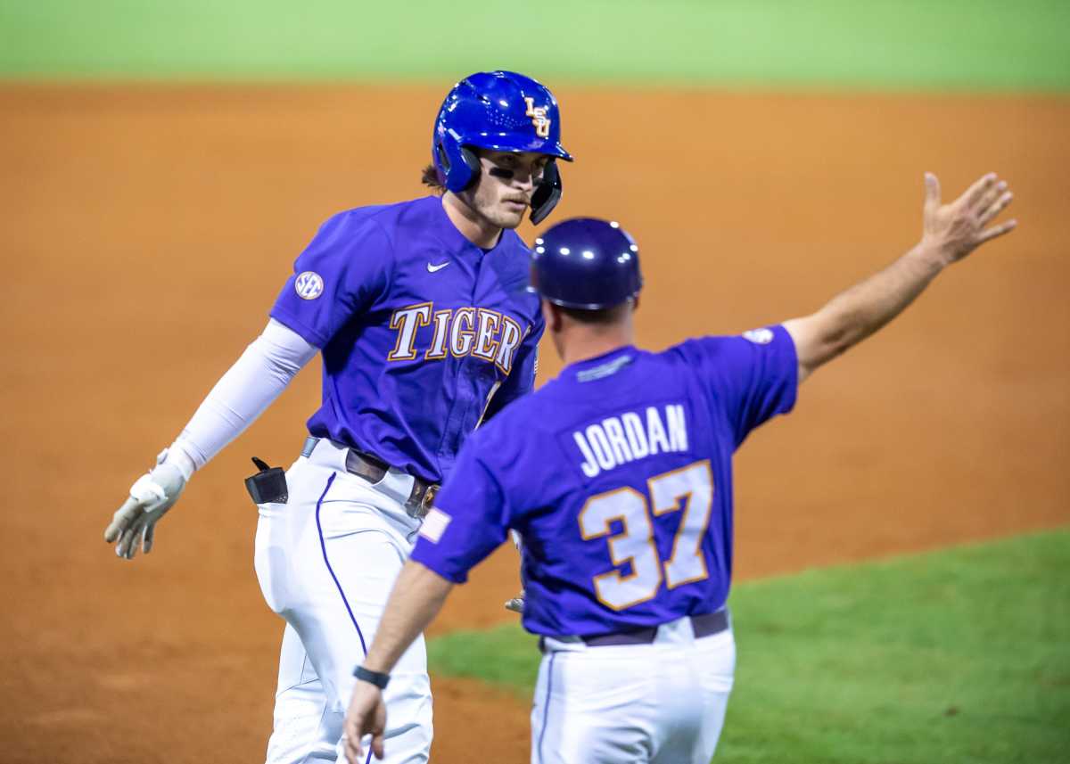 LSU's Dylan Crews rounds the bases after a home run vs. Butler at Alex Box Stadium in Baton Rouge, La. on March 3, 2023.