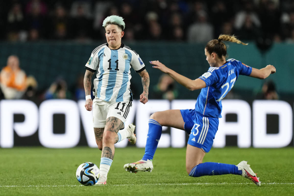 Yamila Rodriguez pictured (left) playing for Argentina at the 2023 FIFA Women's World Cup