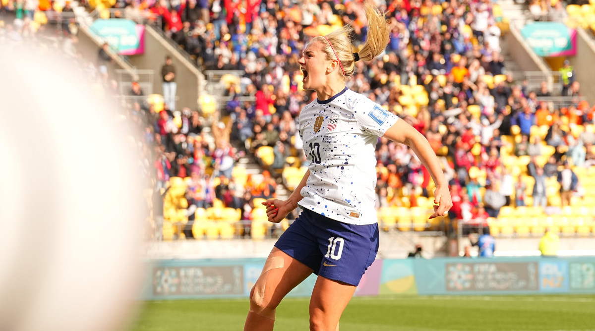 USWNT midfielder Lindsey Horan celebrates her game-tying goal against the Netherlands at the Women’s World Cup.