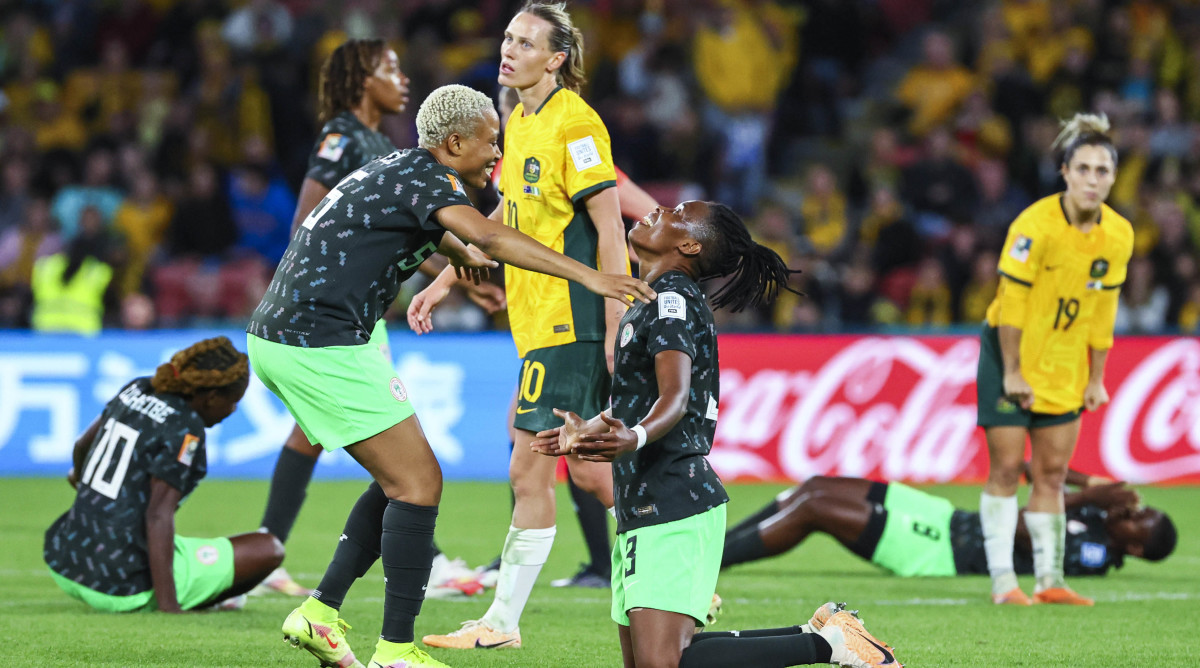 Nigeria celebrates a win vs. Australia