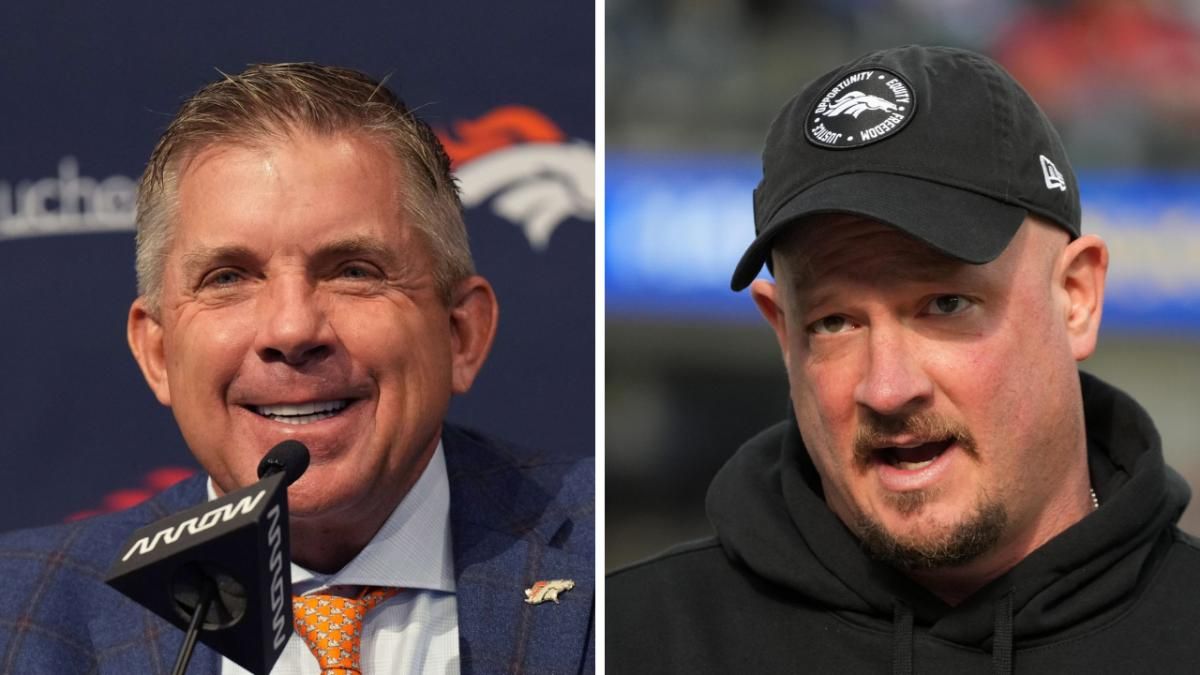 Denver Broncos head coach Sean Payton and Nathaniel Hackett.