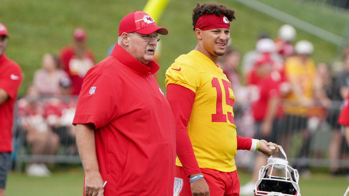 Patrick Mahomes and Andy Reid at training camp