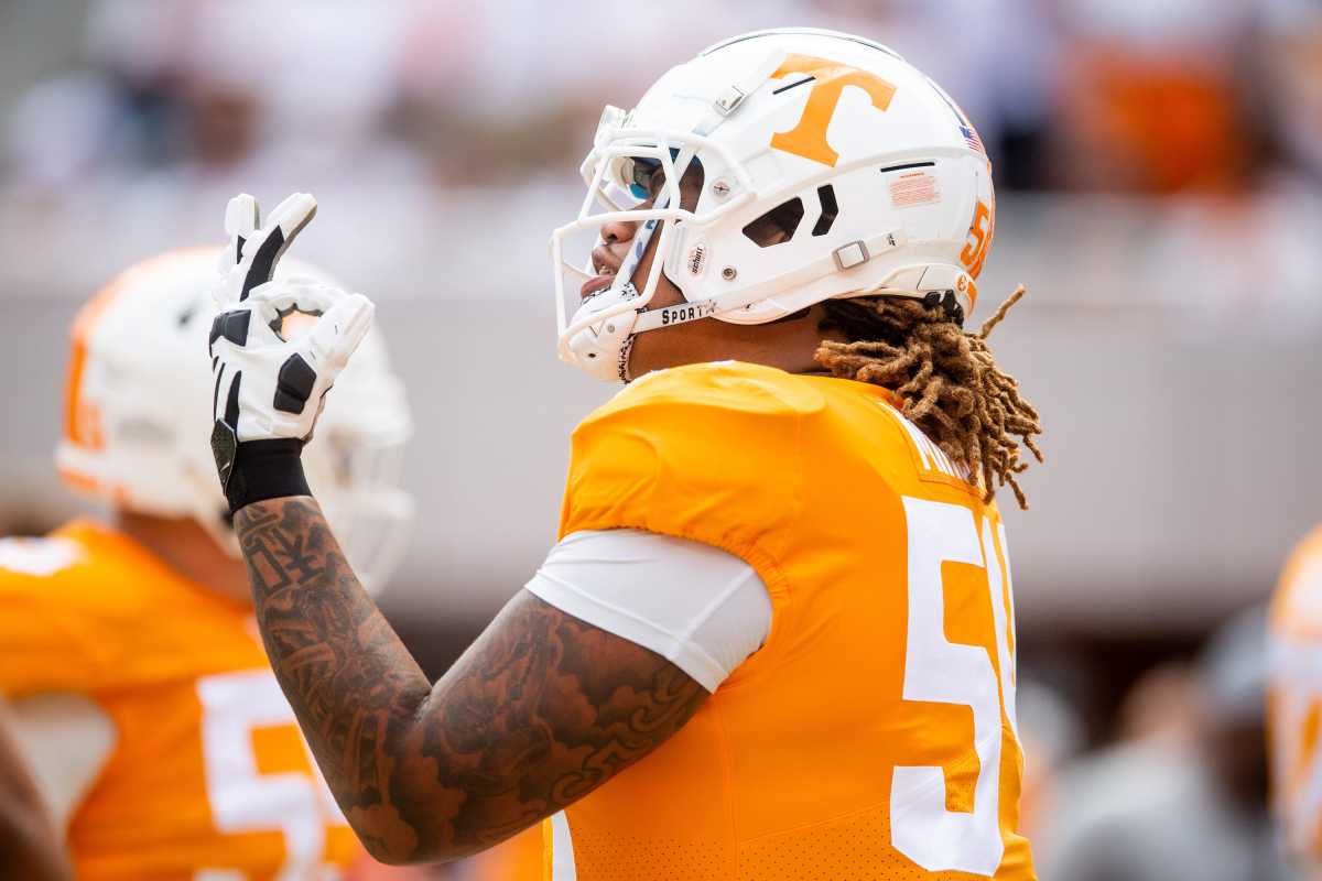 Tennessee Volunteers OL Gerald Mincey during a win over Florida in 2022. (Photo by Brianna Paciorka of the News Sentinel)