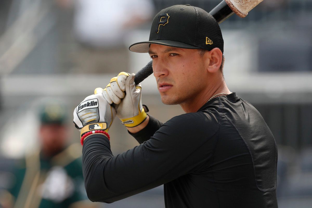 Pittsburgh Pirates infielder Mark Mathias at the batting cage before the game against the Oakland Athletics at PNC Park. (2023)