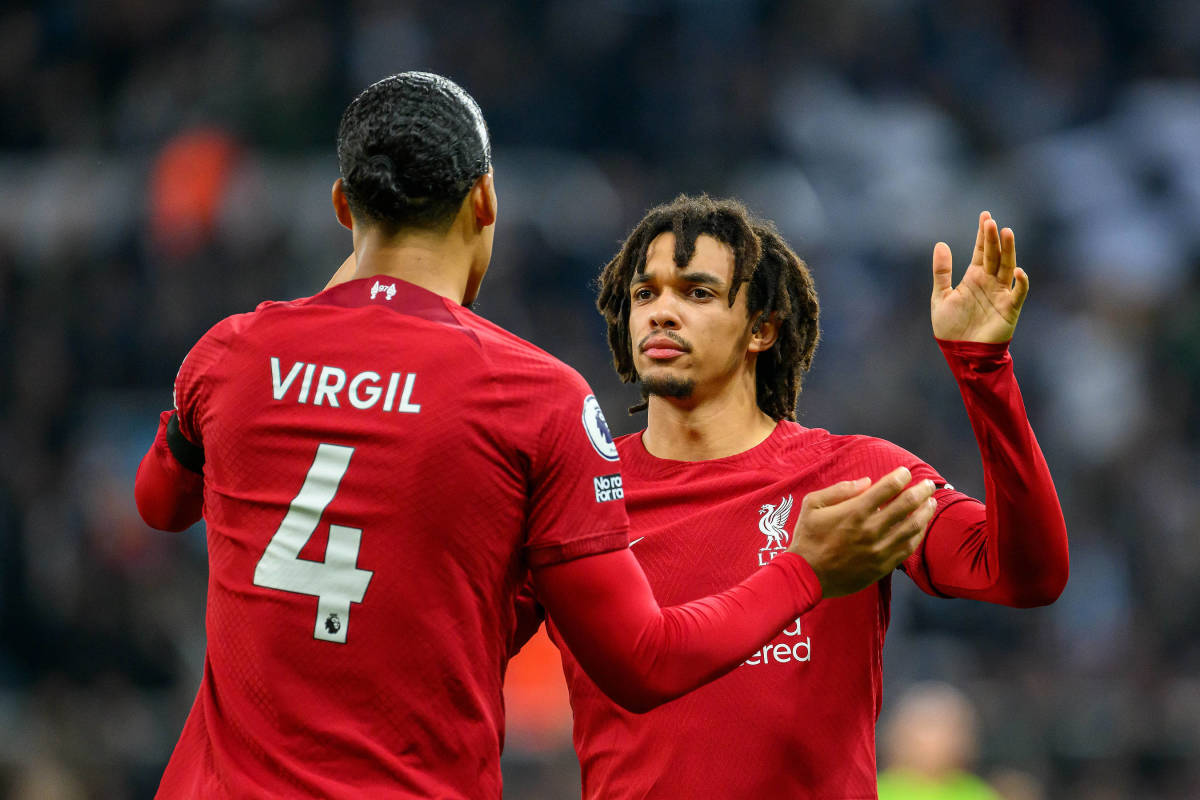 Virgil van Dijk and Trent Alexander-Arnold (right) pictured during Liverpool's 2-0 win at Newcastle in February 2023
