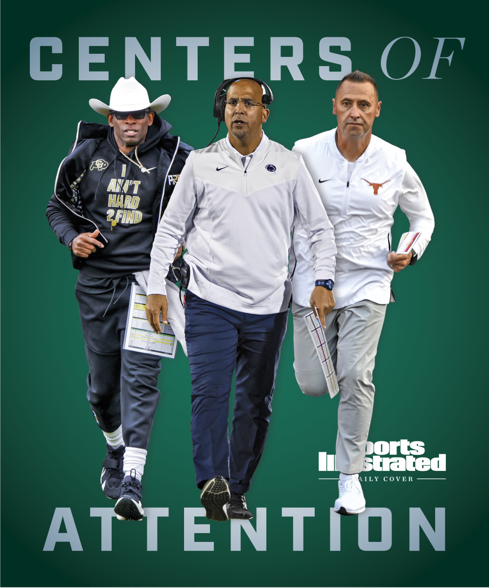 CENTERS OF ATTENTION: A Daily Cover featuring college football coaches Deion Sanders, James Franklin and Steve Sarkisian.