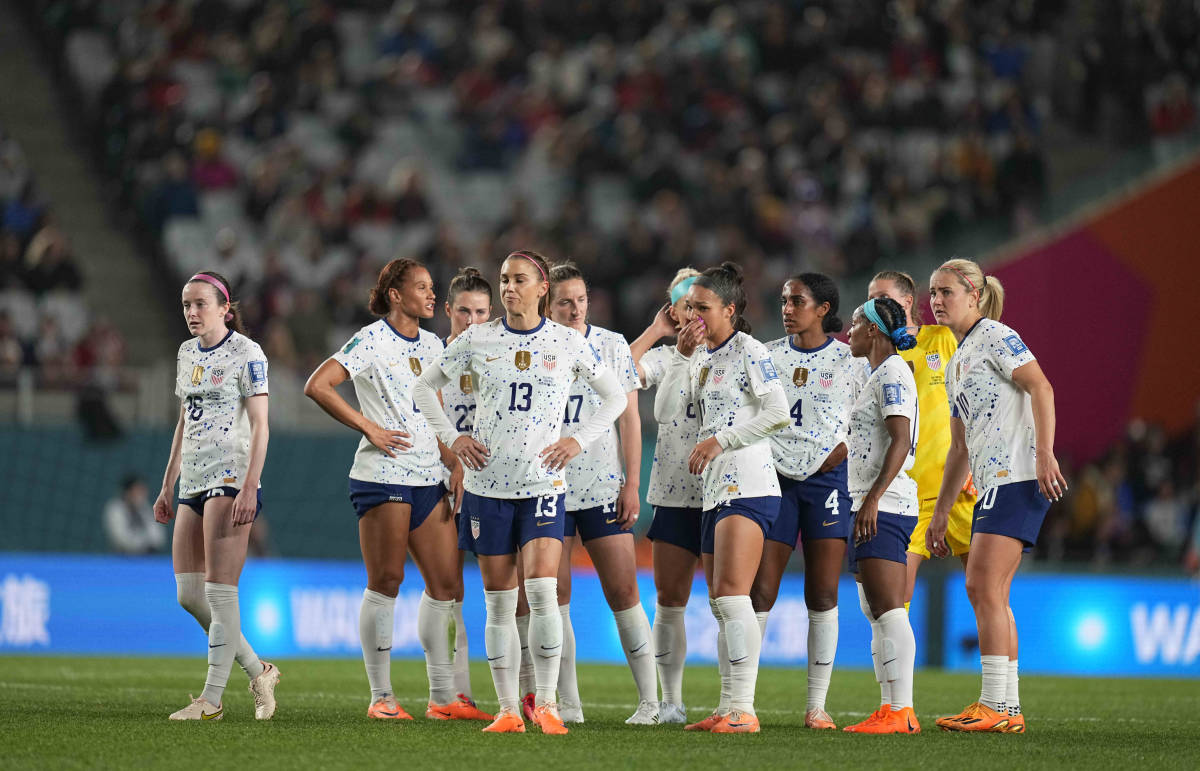 Players from the USWNT pictured during their 0-0 draw with Portugal at the 2023 FIFA Women's World Cup