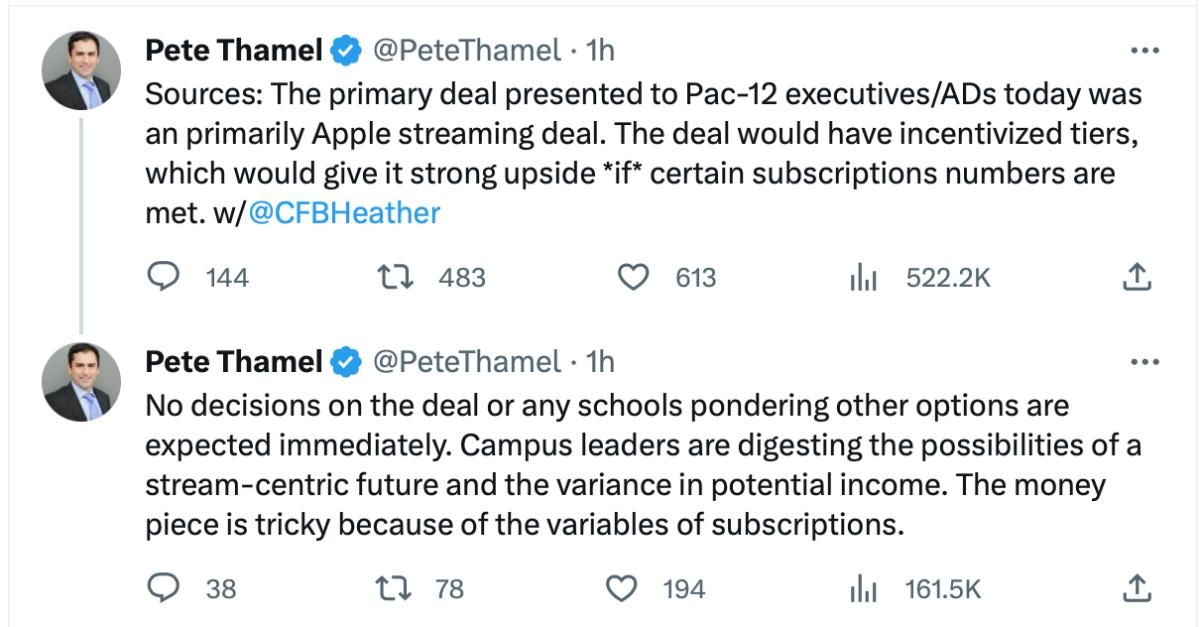 Pete Thamel's reporting on Pac-12 media rights negotiations