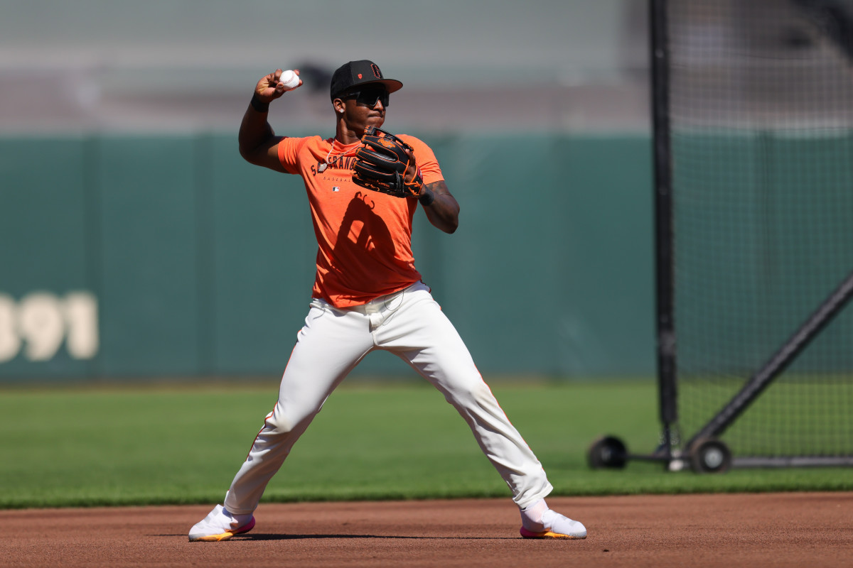 Marco Luciano warms up before the game against the Oakland Athletics. (Sergio Estrada-USA TODAY Sports)