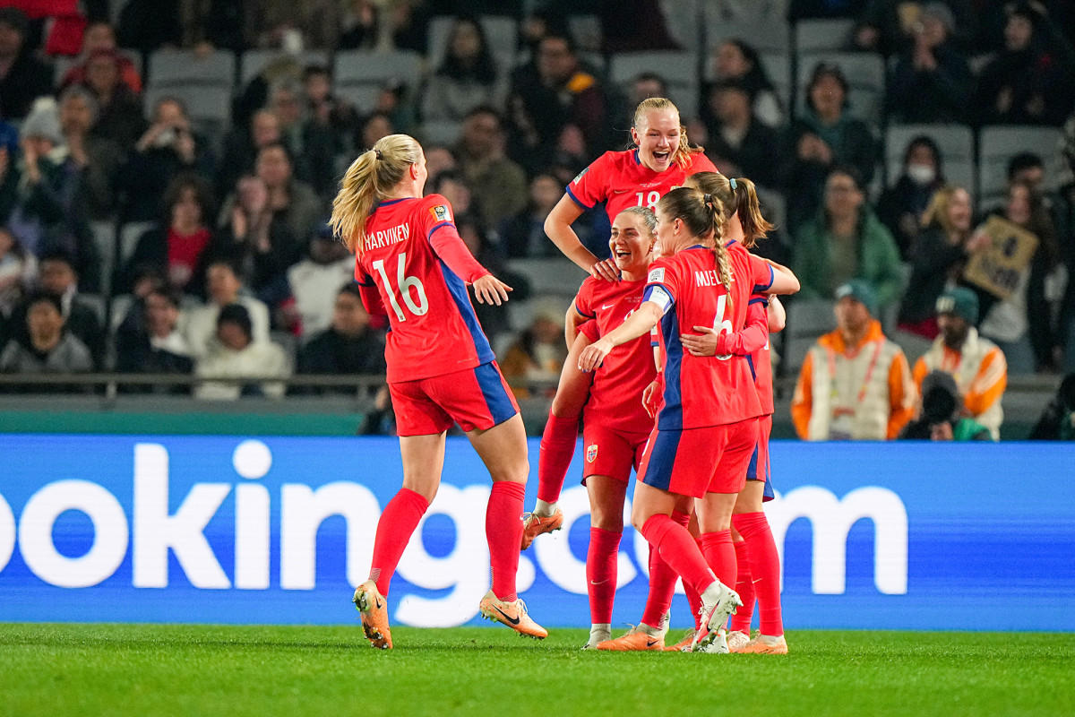 Norway celebrates after defeating the Philippines at the Women's World Cup.