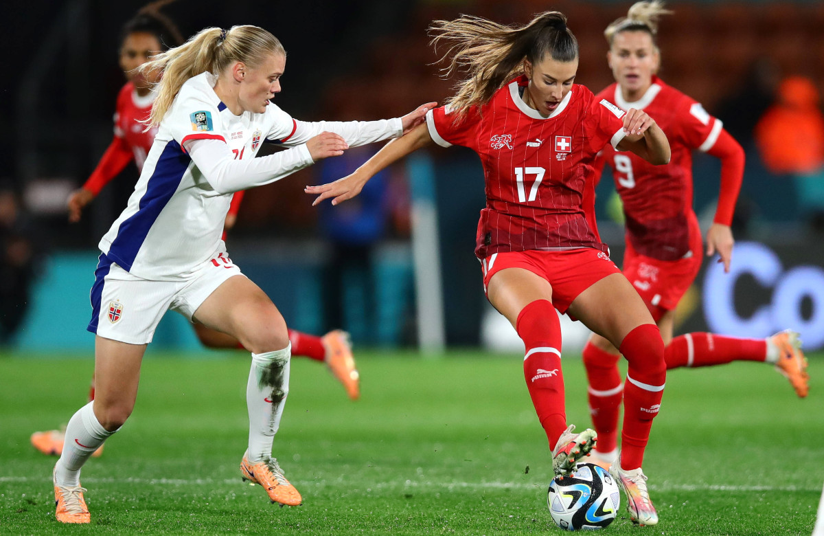 Seraina Piubel battles for possession in Switzerland's game against Norway at the Women's World Cup.