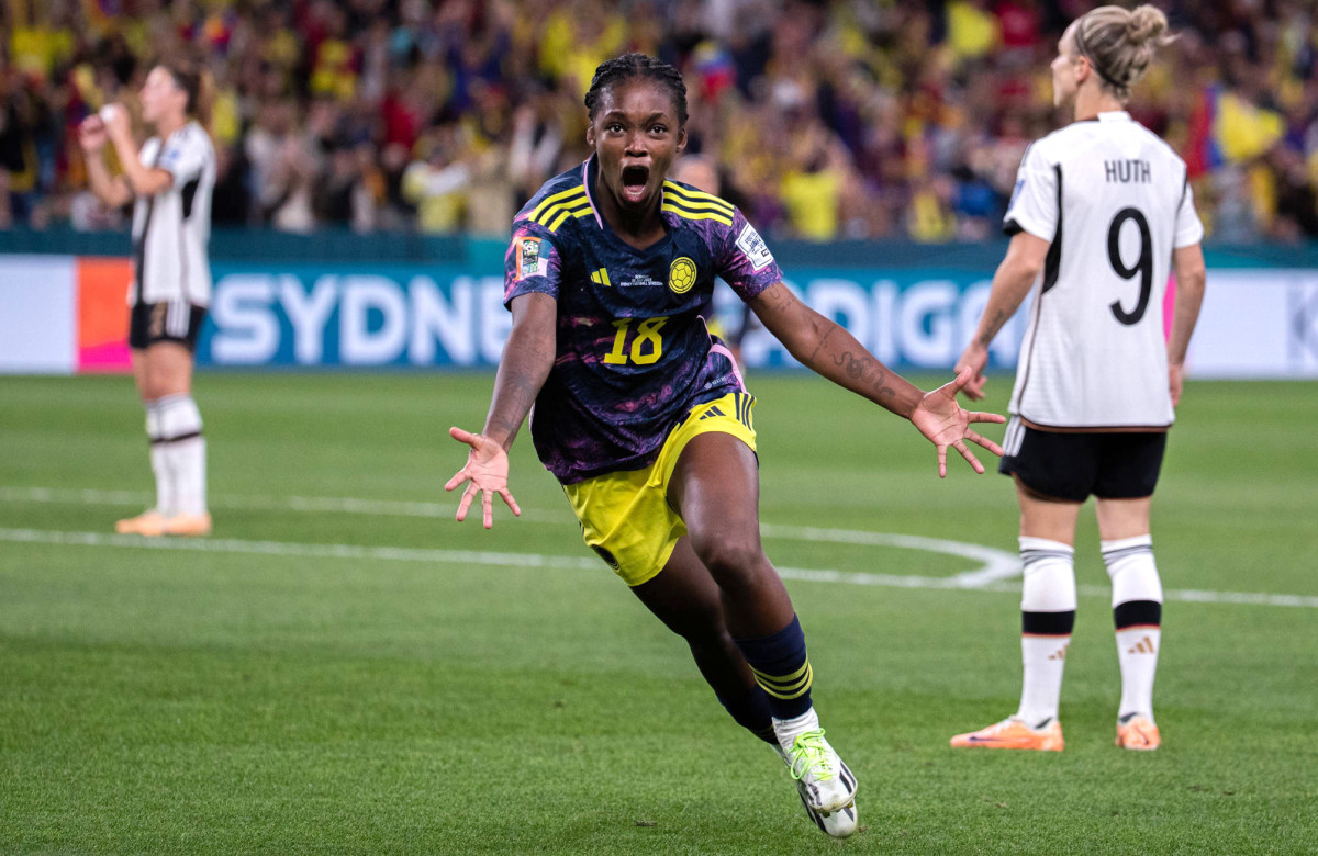 Linda Caicedo of Colombia celebrates scoring during the group H match between Germany and Colombia at the 2023 Women's World Cup.