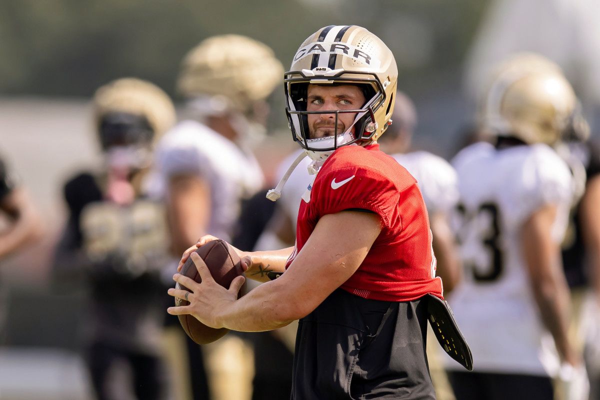 New Orleans Saints quarterback Derek Carr (4) during training camp