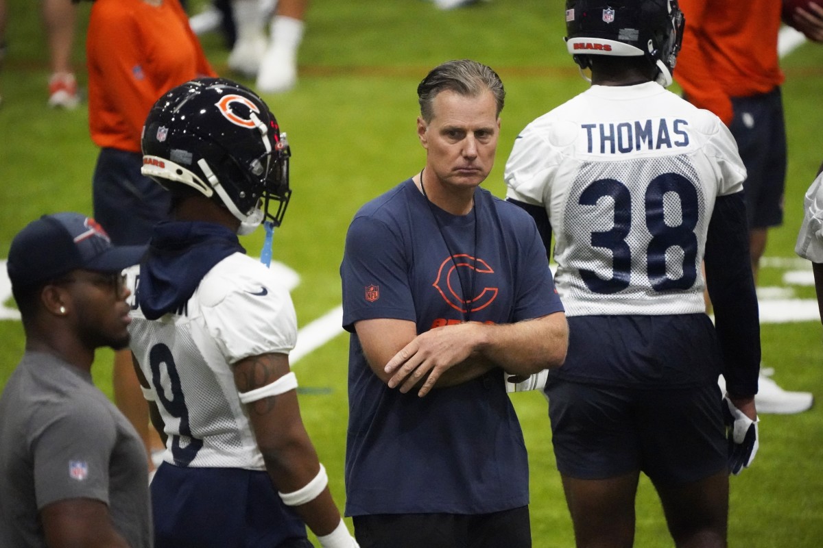 Bears coach Matt Eberflus and safety Jaquan Brisker