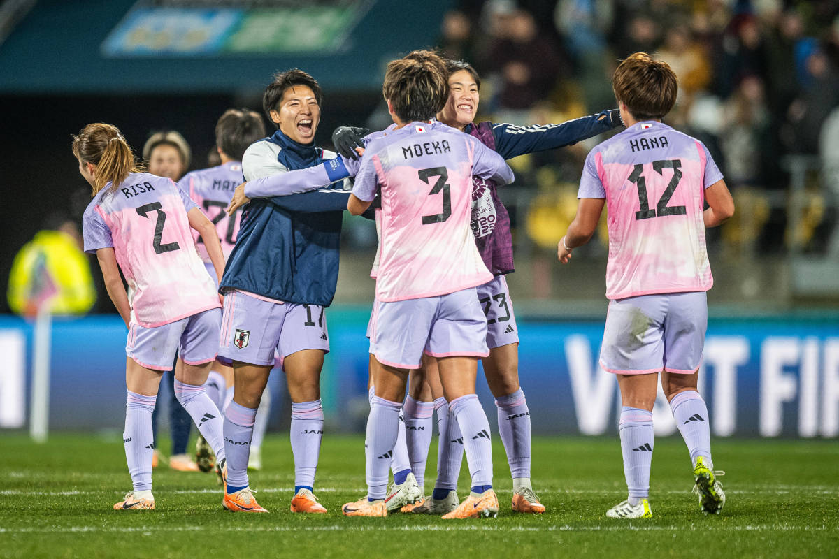 Japan players pictured celebrating after beating Norway 3-1 at the 2023 FIFA Women's World Cup