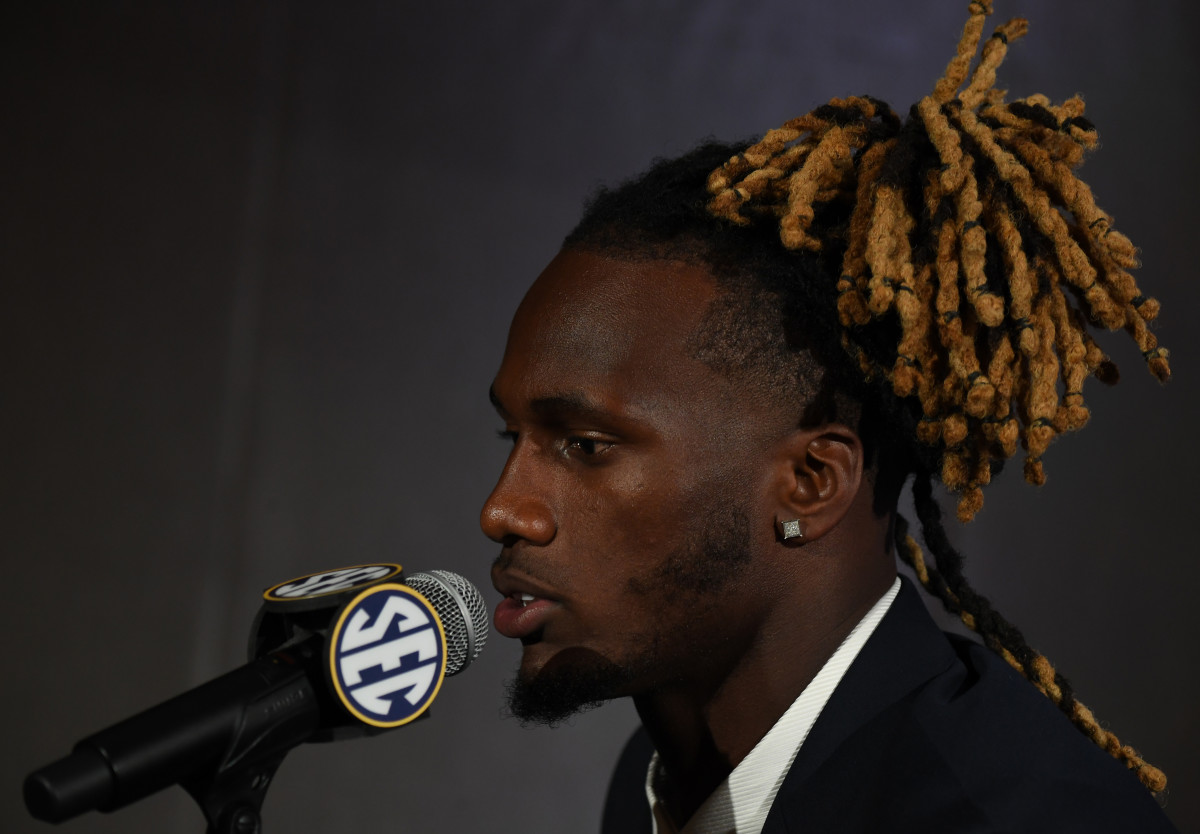 Tennessee QB Joe Milton III during SEC Media Days in Nashville, Tennessee, on July 20, 2023. (Photo by Christopher Hanewinckel of USA TODAY Sports)