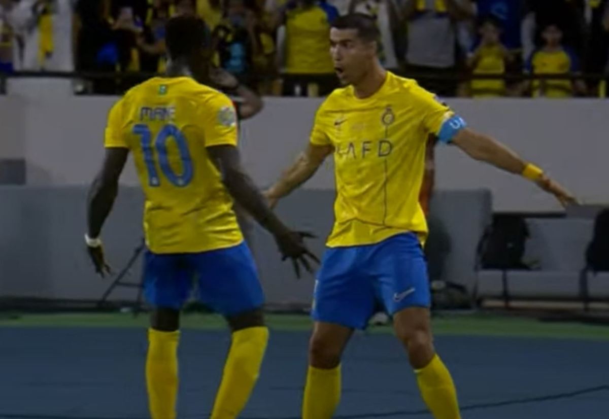 Cristiano Ronaldo pictured (right) celebrating a goal with Al Nassr teammate Sadio Mane during a 1-0 win over Al-Shorta in the semi-finals of the 2023 Arab Club Champions Cup