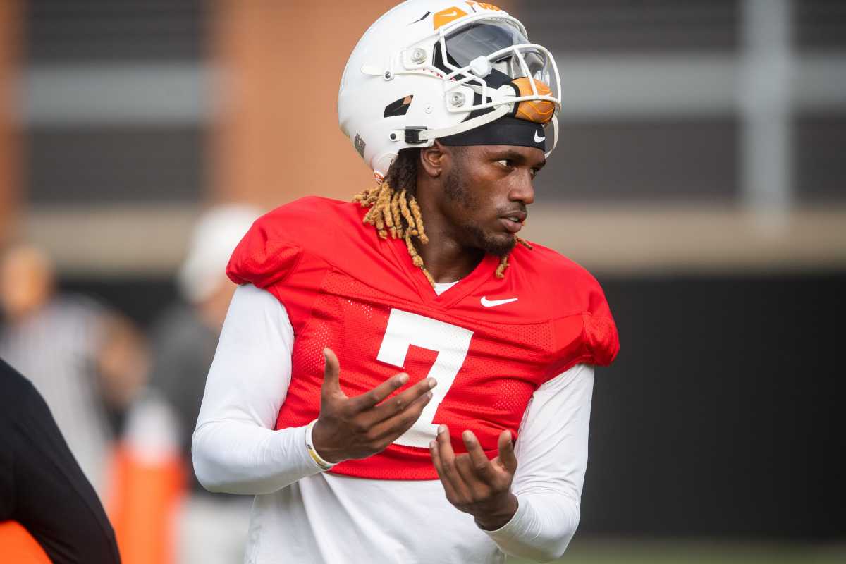 Tennessee QB Joe Milton III during fall camp in Knoxville, Tennessee, on August 7, 2023. (Photo by Brianna Paciorka of the News Sentinel)