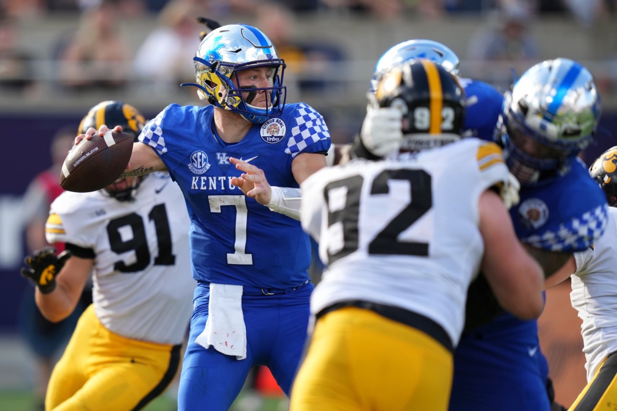 Kentucky QB Will Levis throws pass in bowl game