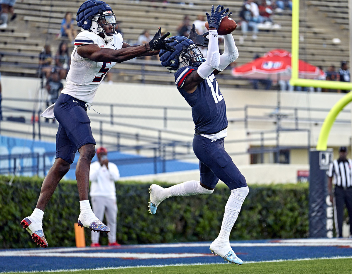 Jackson State cornerback Travis Hunter intercepts a pass during the team's spring game