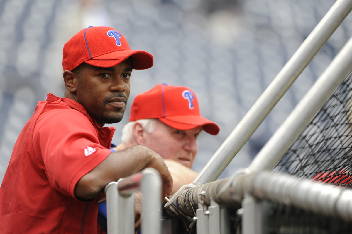 Phillies shortstop Jimmy Rollins and manager Charlie Manuel