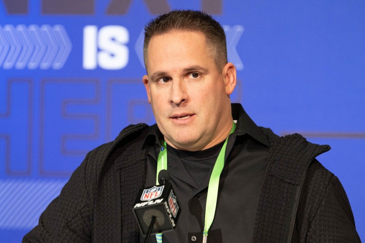 Las Vegas Raiders head coach Josh McDaniels talks to the media during the 2022 NFL Combine.