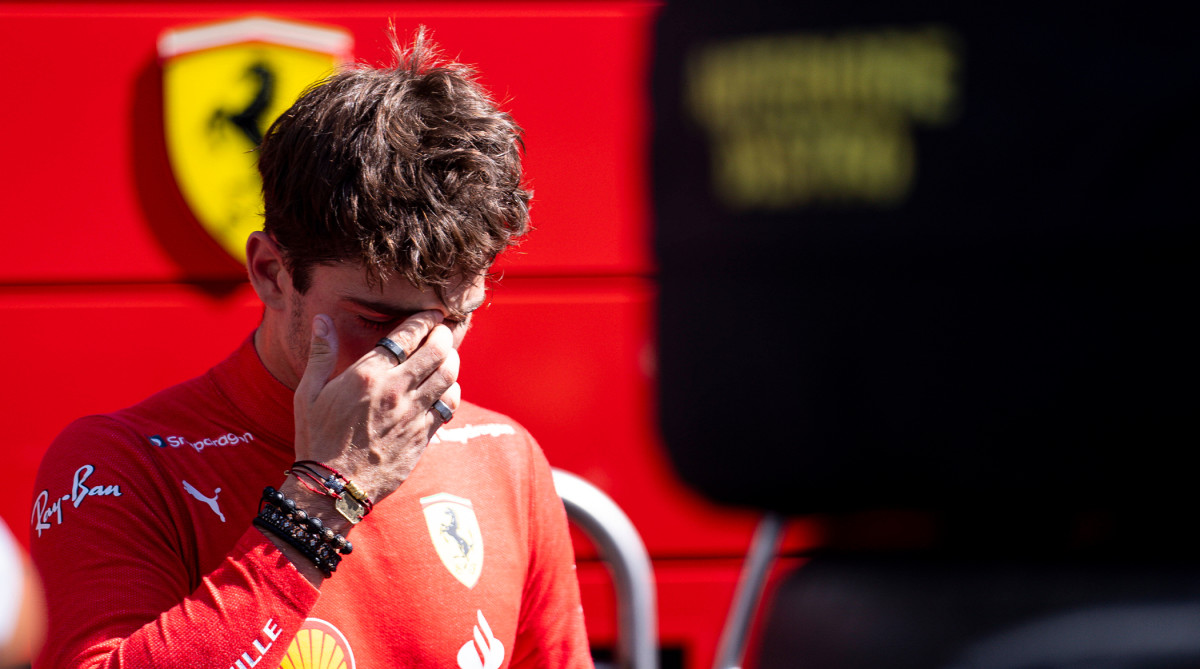 Charles Leclerc is seen after retiring from the 2022 FIA Formula 1 Azerbaijan Grand Prix