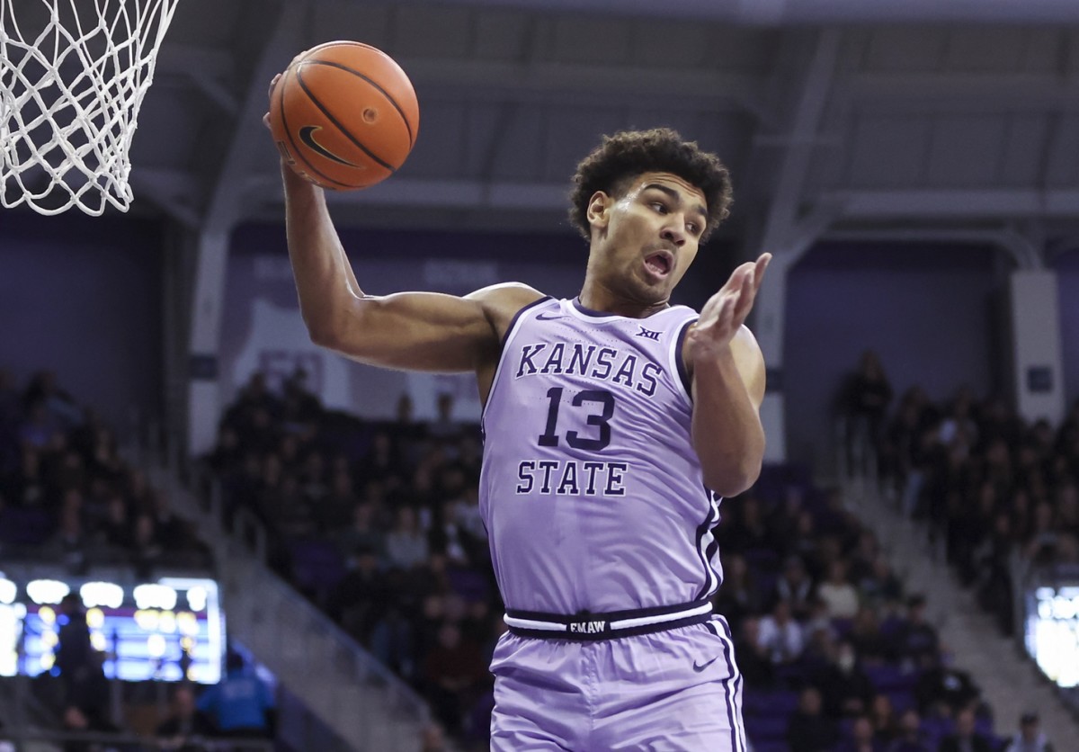 Kansas State Wildcats guard Mark Smith (13) grabs a rebound during the first half against the TCU Horned Frogs at Ed and Rae Schollmaier Arena.