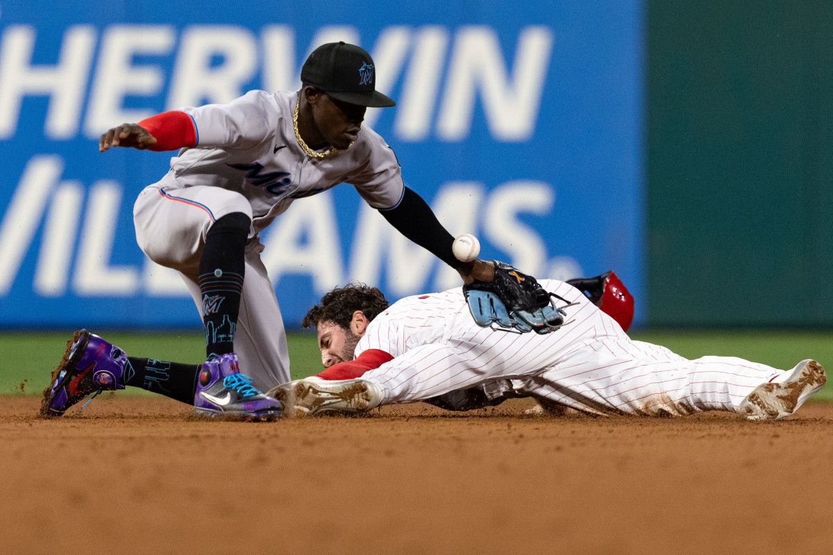 Phillies Third Baseman Matt Vierling Stealing Second Base