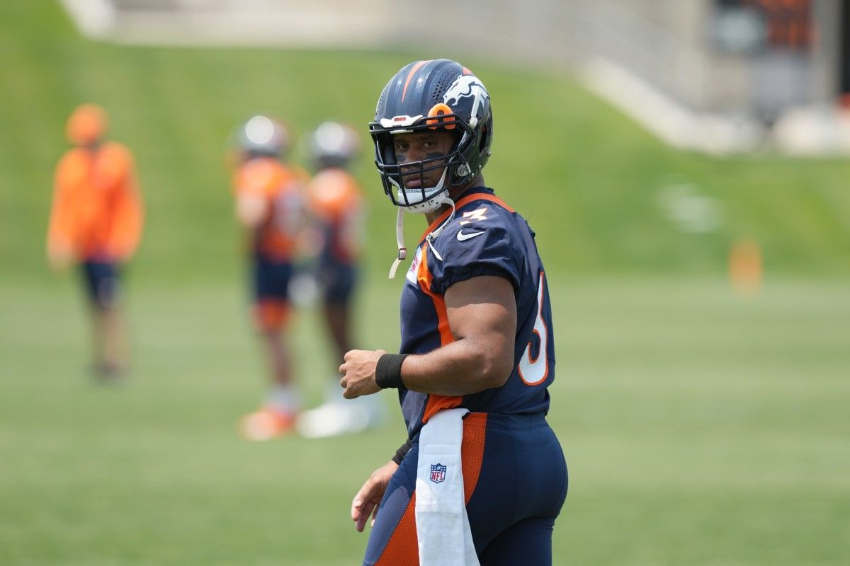 Denver Broncos quarterback Russell Wilson (3) during mini camp drills at the UCHealth Training Center.