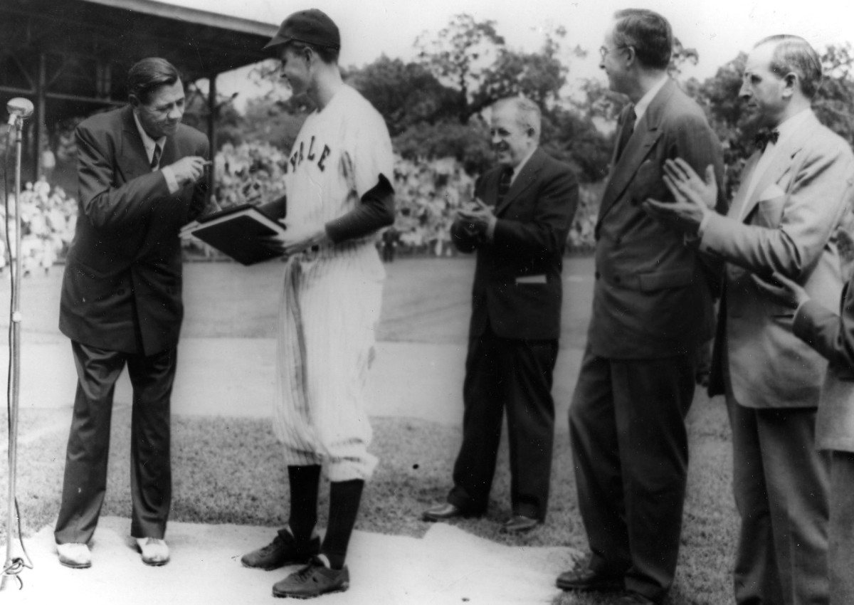George Bush receives an award from Babe Ruth in 1948
