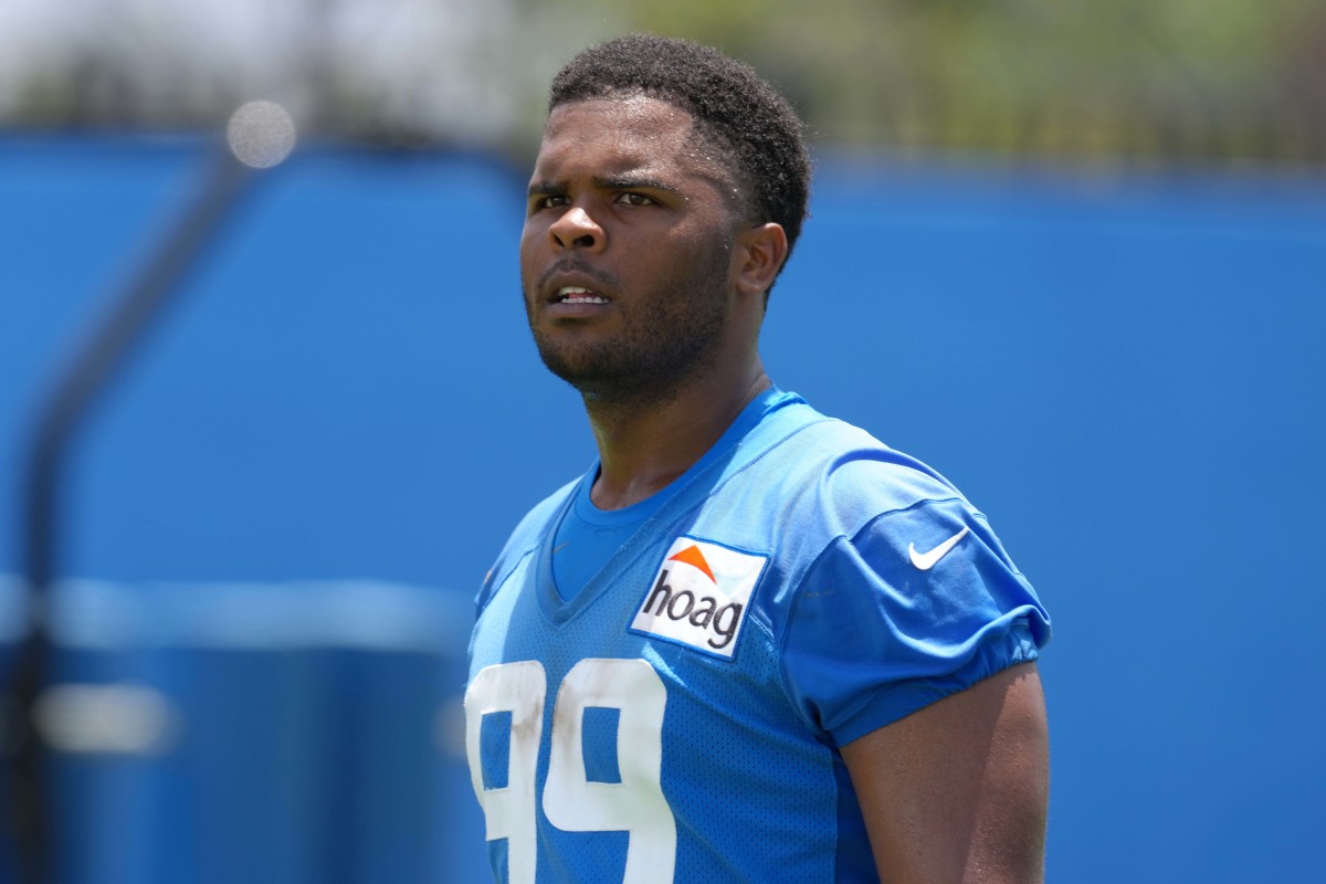 Jun 14, 2022; Costa Mesa, California, USA; Los Angeles Chargers defensive lineman Jerry Tillery (99) during minicamp at the Hoag Performance Center. Mandatory Credit: Kirby Lee-USA TODAY Sports