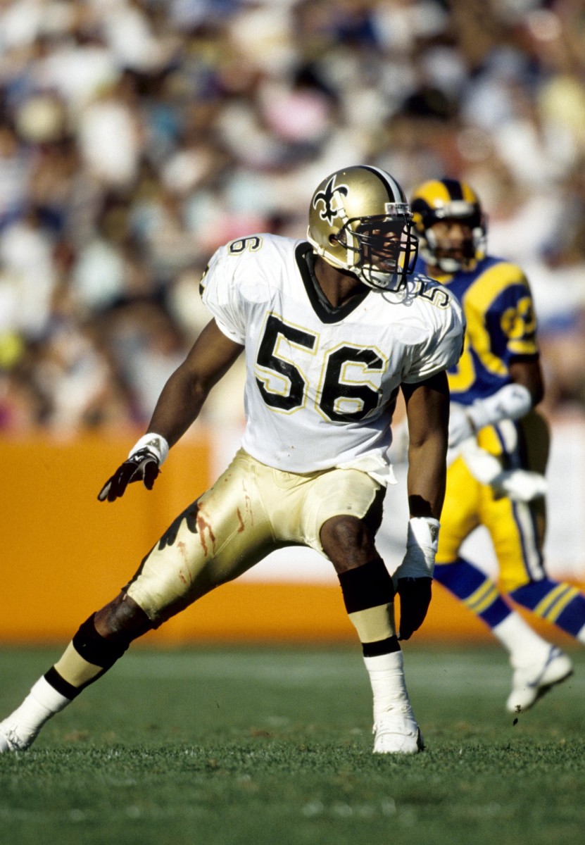 Dec 9, 1990; New Orleans Saints linebacker Pat Swilling (56) in action against the Los Angeles Rams. FILE PHOTO; Mandatory Credit: USA TODAY Sports