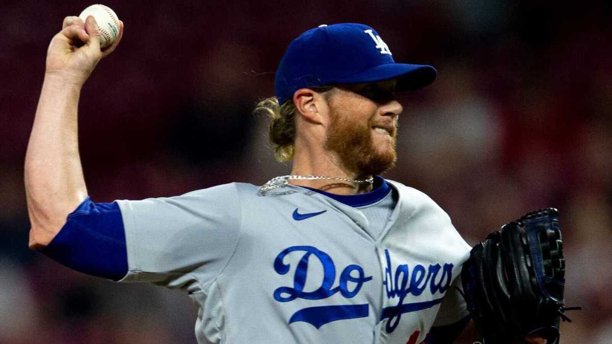 Los Angeles Dodgers’ Craig Kimbrel holding a baseball