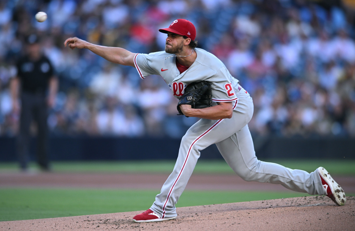 Aaron Nola delivers a pitch during the first inning of Friday's game.