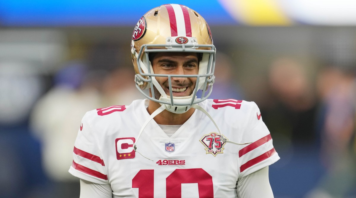 49ers quarterback Jimmy Garoppolo has been rehabbing from shoulder surgery.