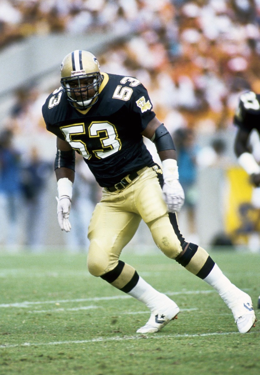 Sep 24, 1989; New Orleans Saints linebacker Vaughan Johnson (53) in action against the Tampa Bay Buccaneers. FILE PHOTO; Mandatory Credit: USA TODAY Sports