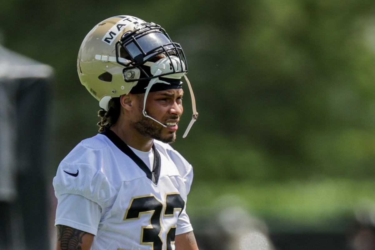 Tyrann Mathieu looking at New Orleans Saints practice