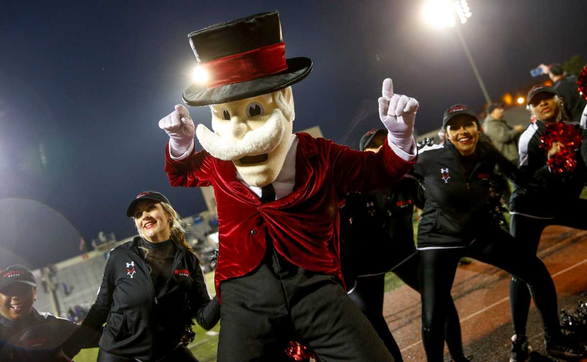 The Governor mascot dances with the Austin Peay Dance Team during an FCS playoff game between the Austin Peay Governors and Furman Paladins at Fortera Stadium in Clarksville, Tenn., on Saturday, Nov. 30, 2019.