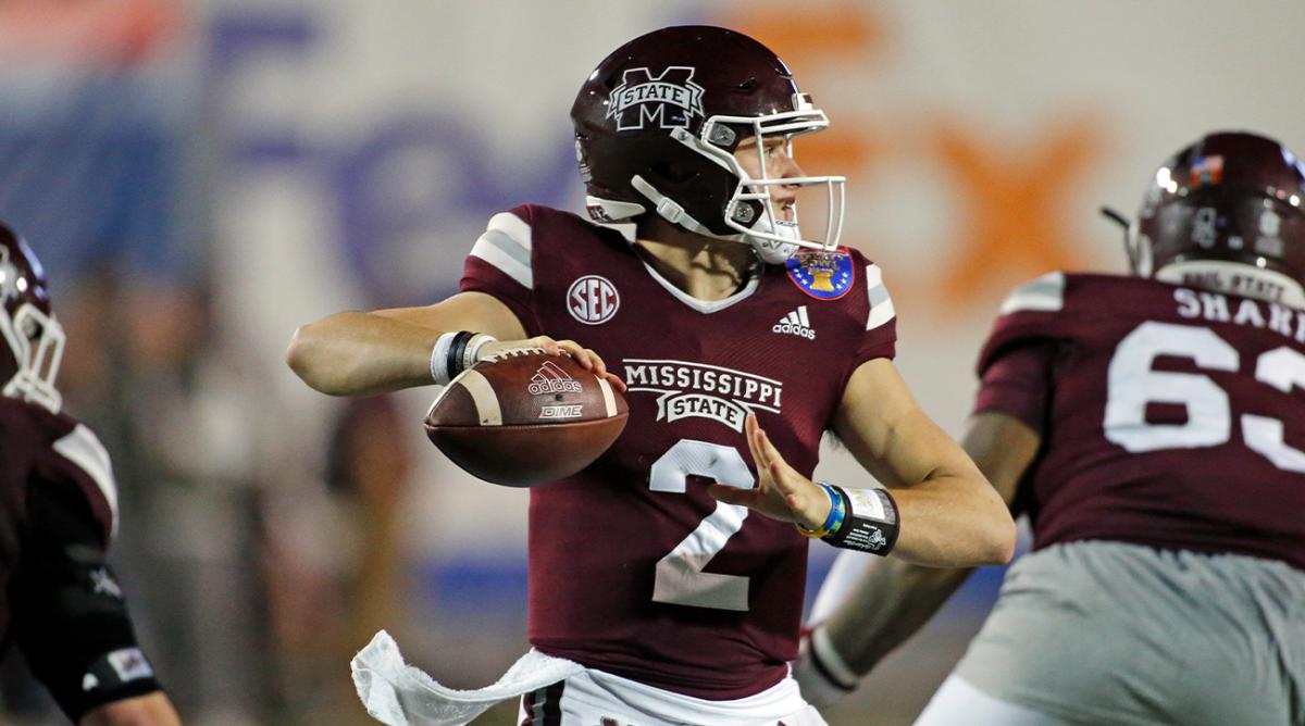 Dec 28, 2021; Memphis, TN, USA; Mississippi State Bulldogs quarterback Will Rogers (2) passes the ball during the second half against the Texas Tech Red Raiders at Liberty Bowl Stadium.