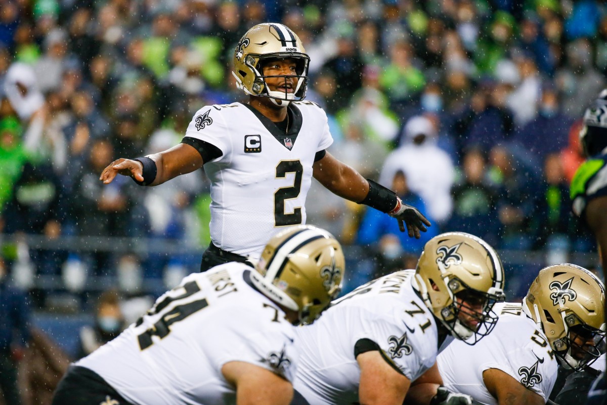 New Orleans Saints quarterback Jameis Winston (2) stands over center against the Seattle Seahawks. Mandatory Credit: Joe Nicholson-USA TODAY Sports