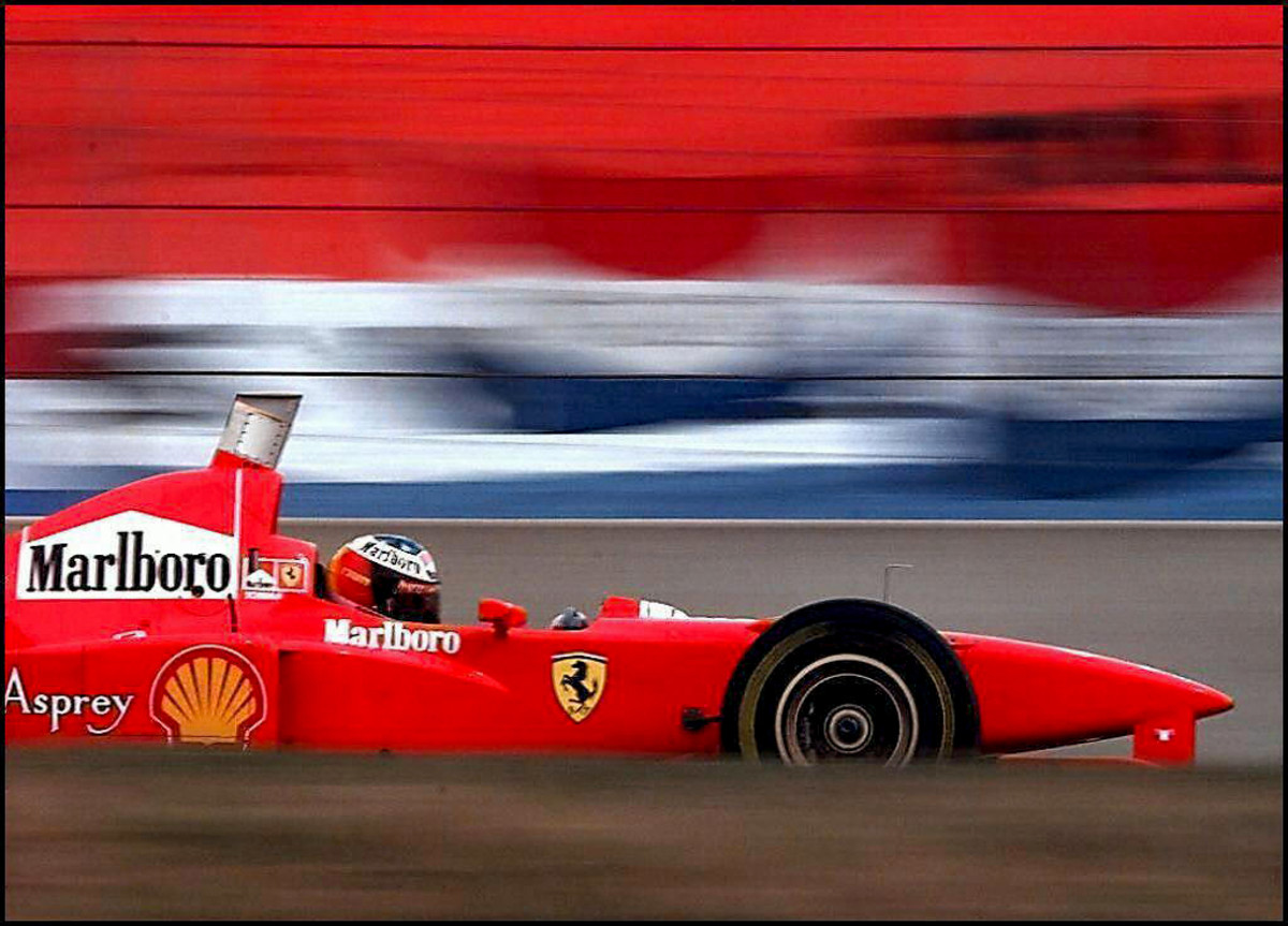 “Schumacher won a record seven World Driver’s Championships in his 19-year career, most of them driving an iconic red Ferrari.”
