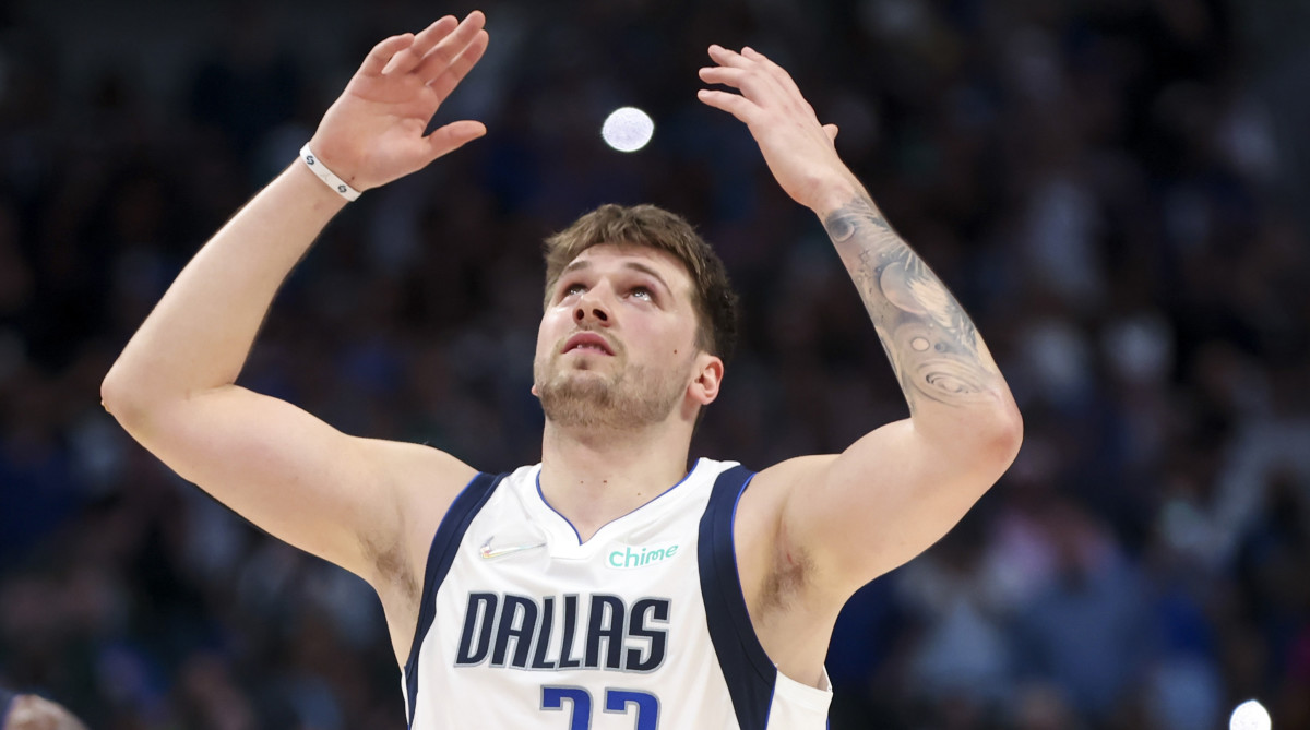 Luka Doncic reacts during a game vs. the Suns.