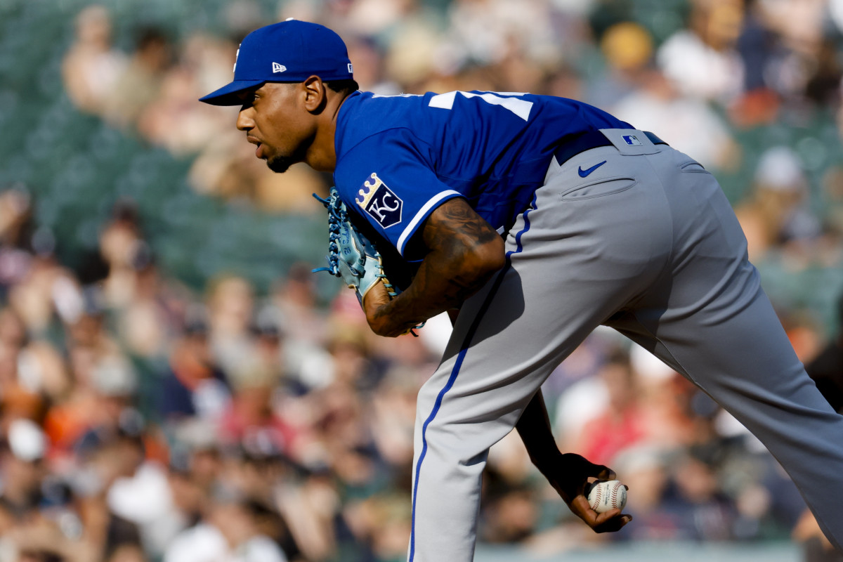 Jul 2, 2022; Detroit, Michigan, USA; Kansas City Royals relief pitcher Jose Cuas (74) pitches in the fifth inning against the Detroit Tigers at Comerica Park. Mandatory Credit: Rick Osentoski-USA TODAY Sports